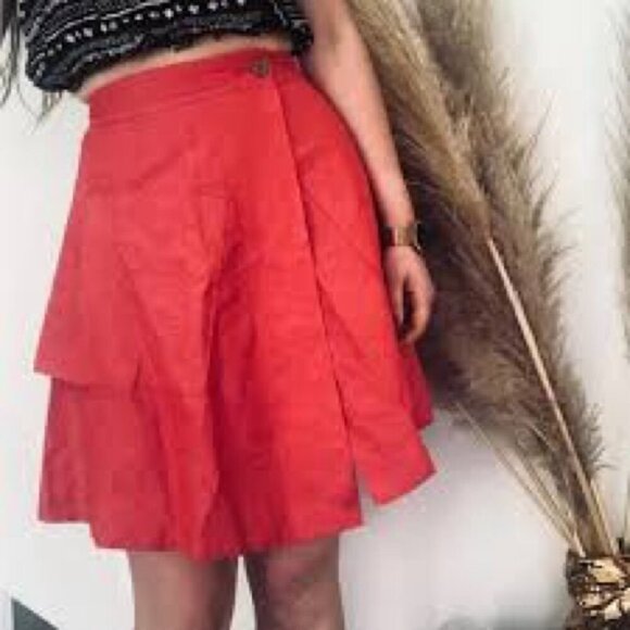 9-H15 STCL ANTHROPOLOGIE SILK LINEN WRAP SKIRT SZ 8 - Picture 1 of 8